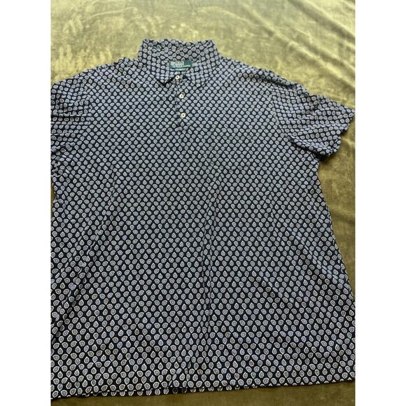 Ralph Lauren Featherweight Mesh Button Down paisley  Mens 2XL Black short sleeve - Picture 1 of 7